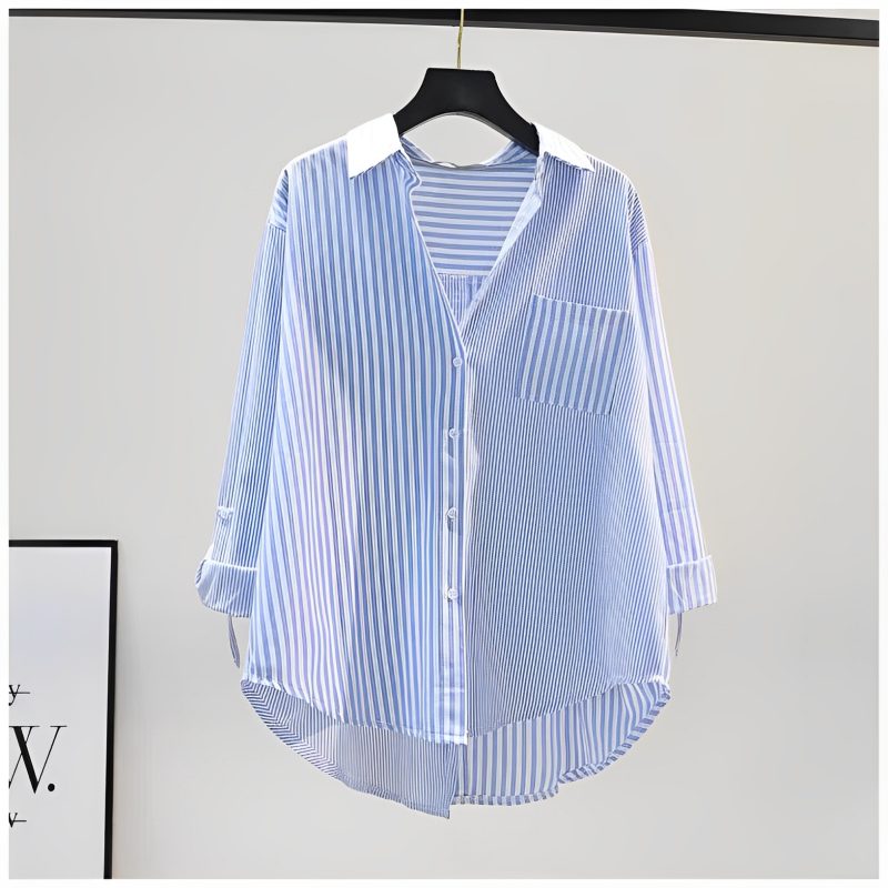 ÁO SƠ MI KẺ SỌC XANH DÁNG RỘNG DÀI TAY STYLE HÀN QUỐC (HOT TREND)