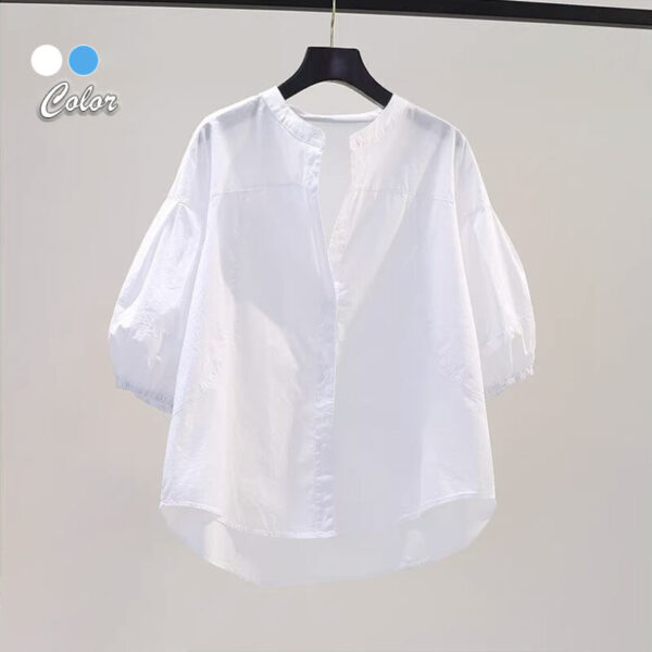 Áo Sơ Mi Tay Lửng Cổ Tròn Tiểu Thư