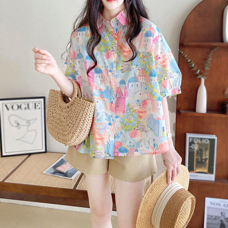 Áo Sơ Mi Cộc Tay Họa Tiết Cổ Búp Bê (hot trend 2025)