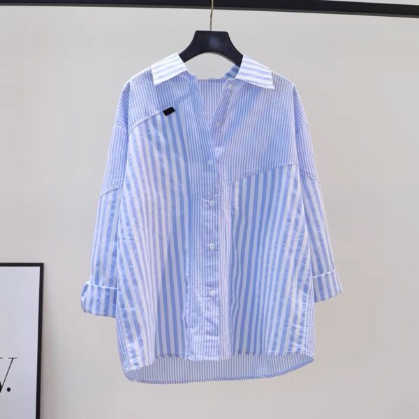 Áo Sơ Mi Kẻ Sọc Xanh Style 2 Dáng Rộng Dài Tay