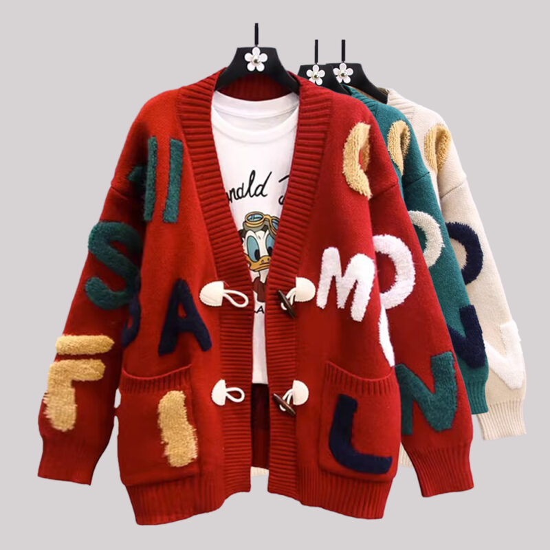 ÁO KHOÁC LEN CARDIGAN DÁNG RỘNG DỆT KIM CHỮ CÁI