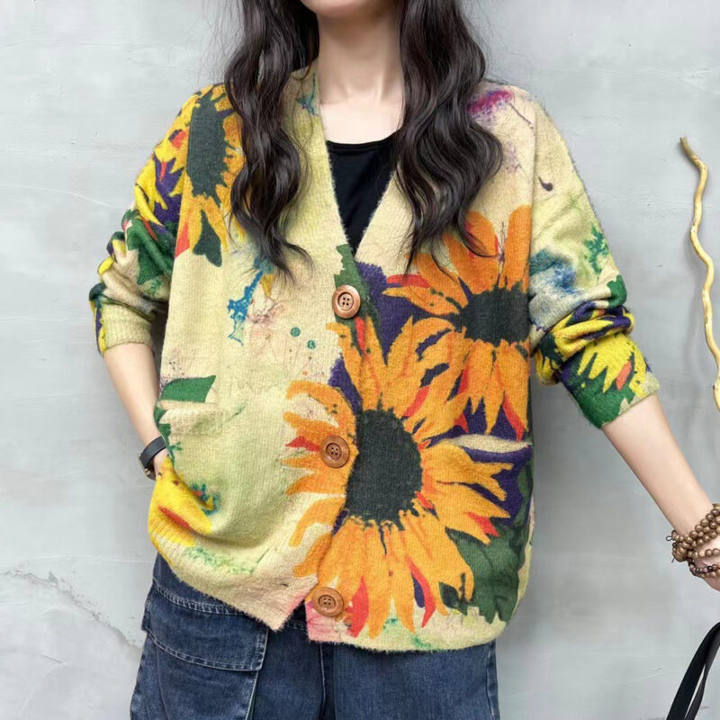 ÁO KHOÁC LEN NHUNG CHỒN HOA HƯỚNG DƯƠNG