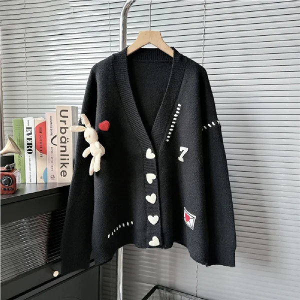 Áo Len Cardigan Cổ Chữ V Đính Gấu Hàng Đẹp