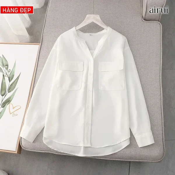 Áo Sơ Mi Dài Tay Chiffon Co Giãn Chéo Cổ Chữ V