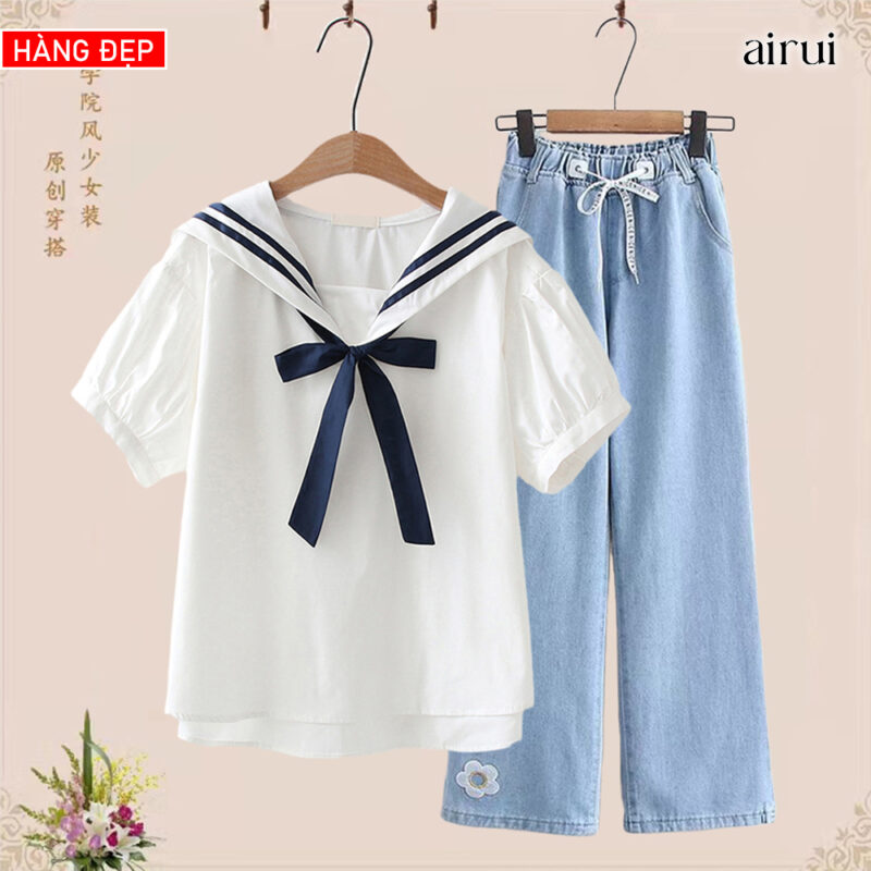 ÁO SƠ MI COTTON CỘC TAY CỔ CHỮ V VIỀN NAVY