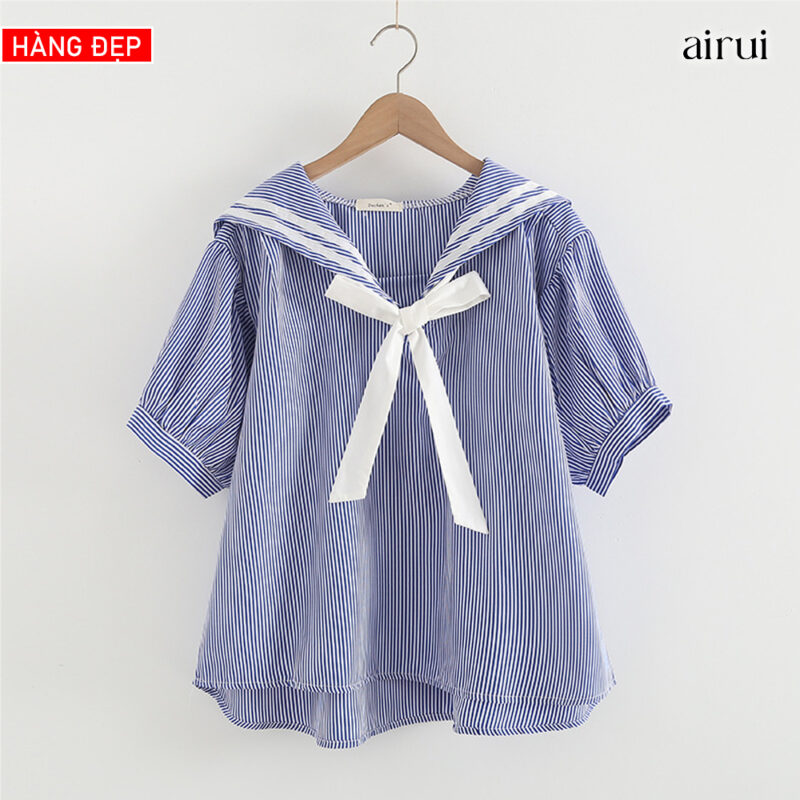 ÁO SƠ MI COTTON CỘC TAY CỔ CHỮ V ĐÍNH NƠ