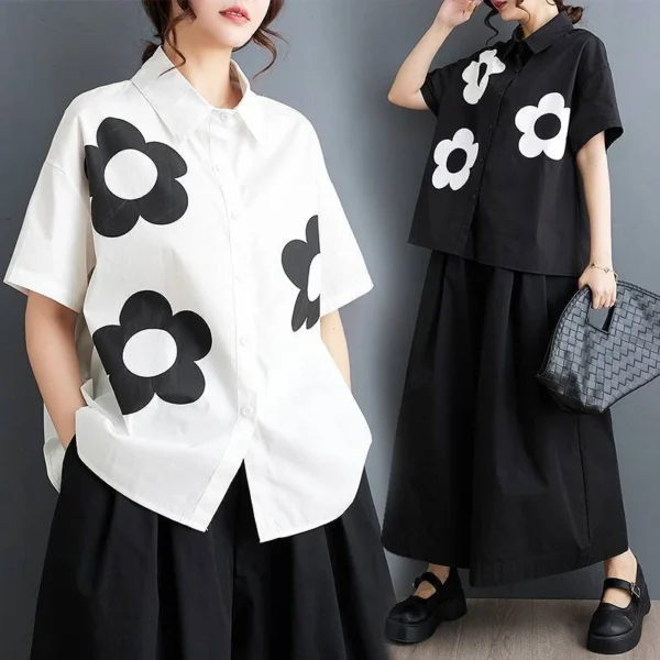 Áo Sơ Mi Cộc Tay In Hoa 5 Cánh