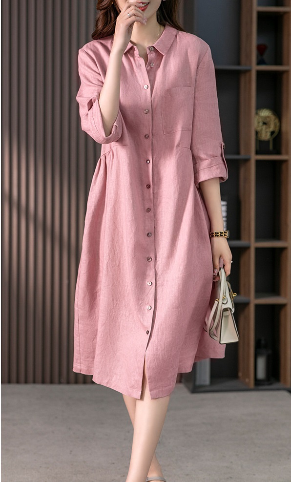 Váy Sơ Mi Form Rộng Vải Cotton Lanh Mùa Hè