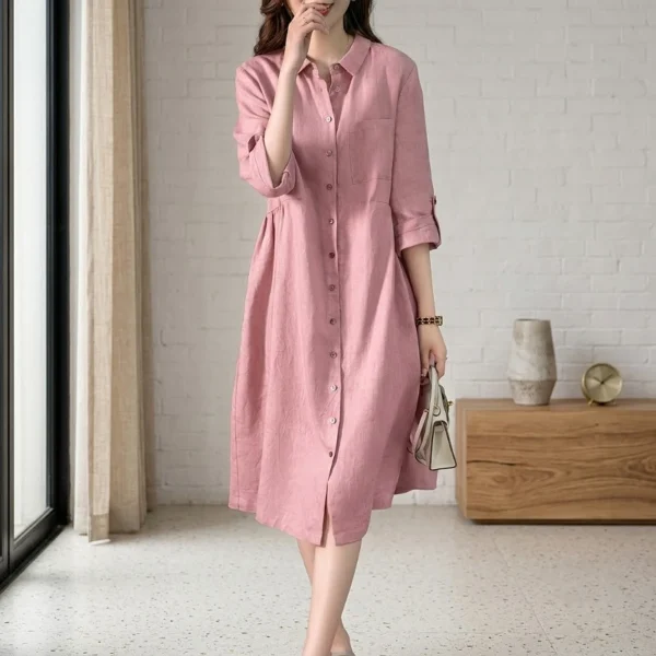 Váy Sơ Mi Form Rộng Vải Cotton Lanh Mùa Hè