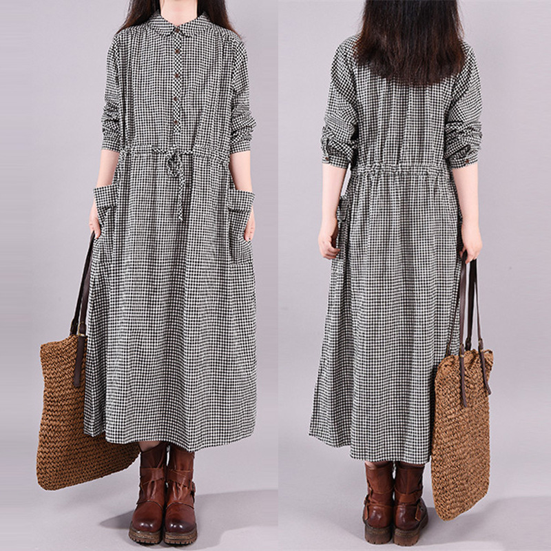 Đầm Caro Dáng Dài Bo Eo