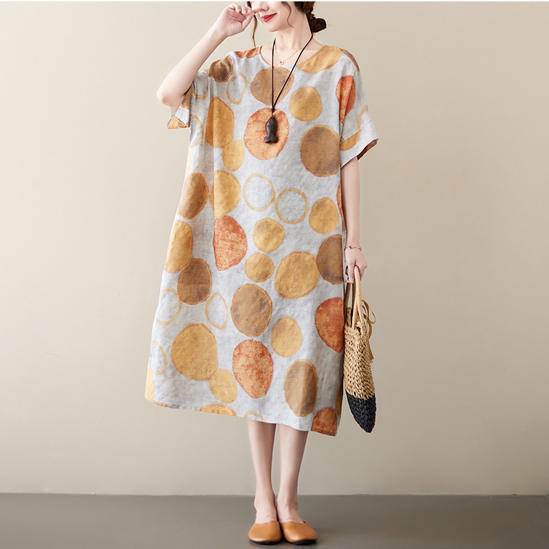 Váy Đầm Dáng Rộng Họa Tiết Quả Lê Màu Cam