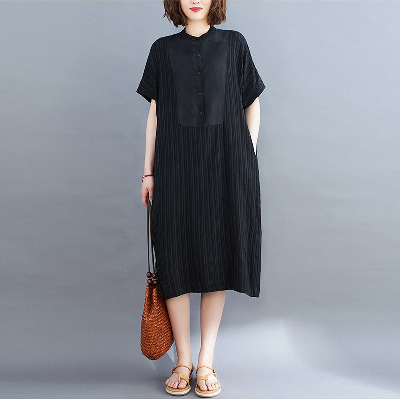 Váy Đầm Màu Đen Xếp Ly Vải Viscose Mùa Hè