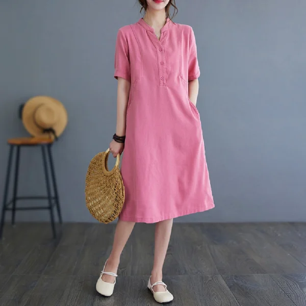 Váy Đầm Dáng Suông Tay Ngắn Cổ Chữ V
