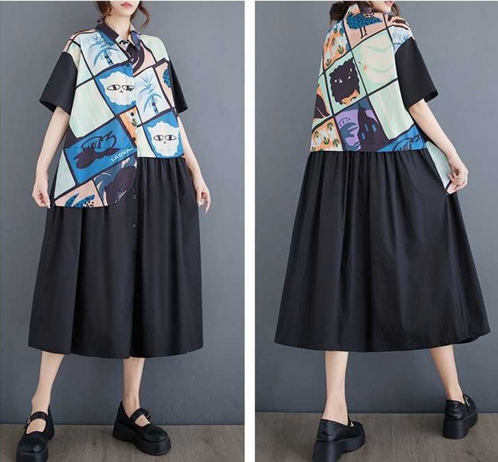 Váy Đầm Bất Đối Xứng In Họa Tiết Thú Vị Mùa Hè