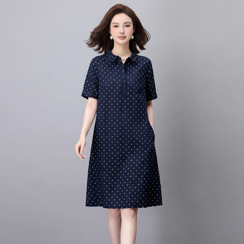 Váy Suông Chấm Bi Cổ Sơ Mi Màu Navy Váy Suông Chấm Bi Cổ Sơ Mi Màu Navy