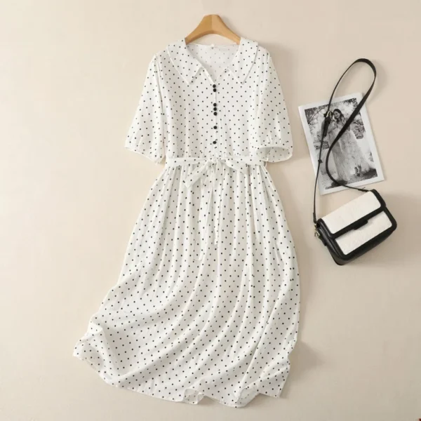 Váy Linen Retro Họa Tiết Chấm Bi