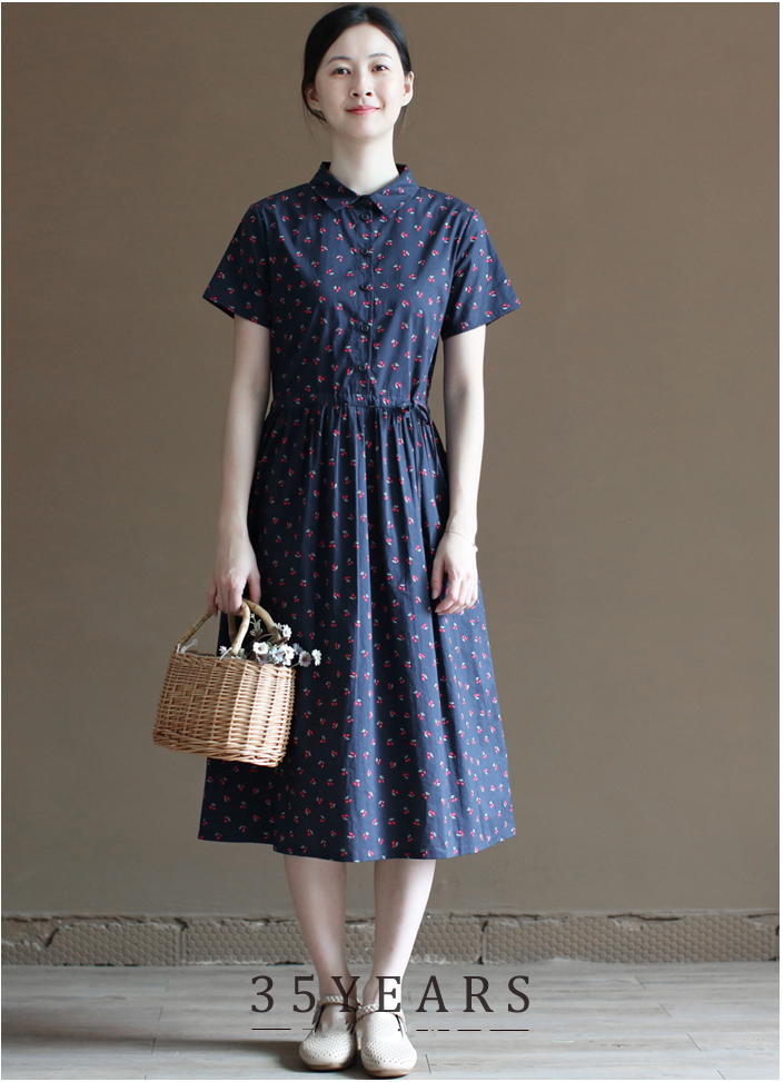 Đầm Hoa Nhí Tăm Cổ Tàu Dáng Dài Vintage Thanh Lịch