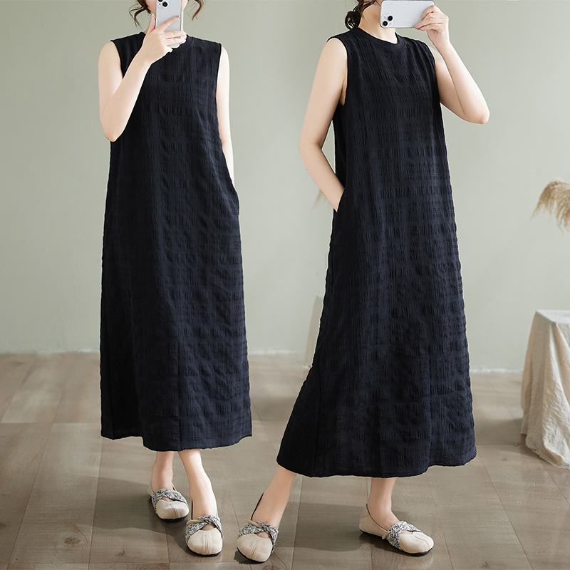 Đầm Họa Tiết Kiểu Pháp Vải Pha Cotton Lanh