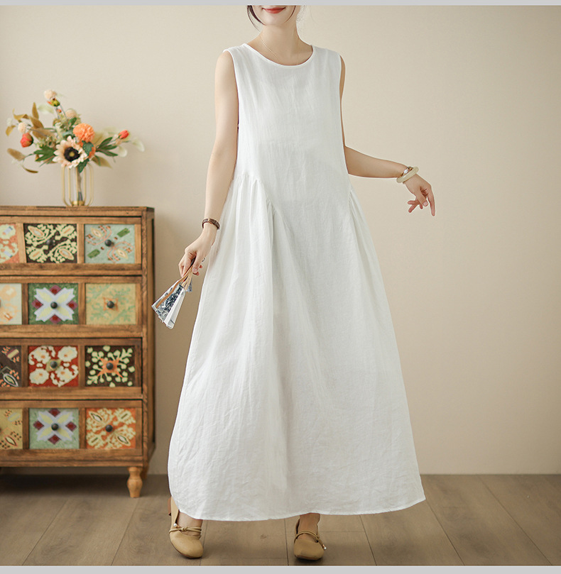 Đầm Linen Trắng Tối Giản Thanh Lịch – Bo Eo Tinh Tế