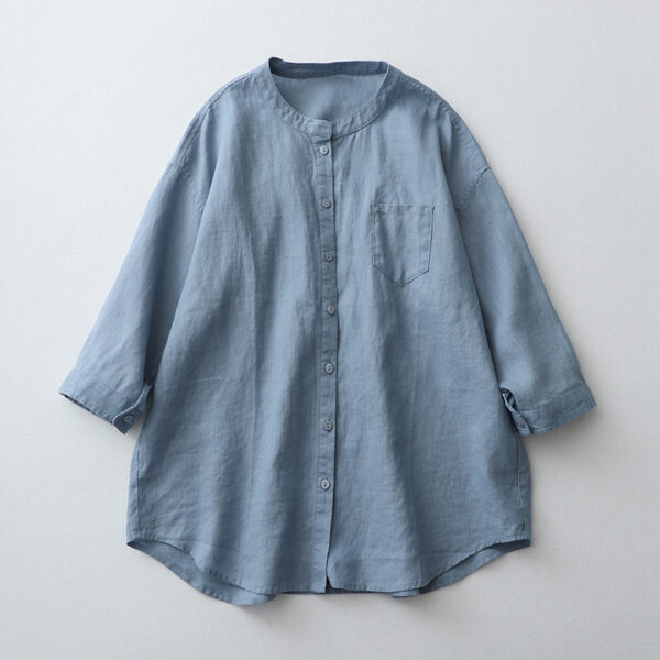 Áo Sơ Mi Linen Form Rộng Tay Lỡ Màu Xanh Nhạt