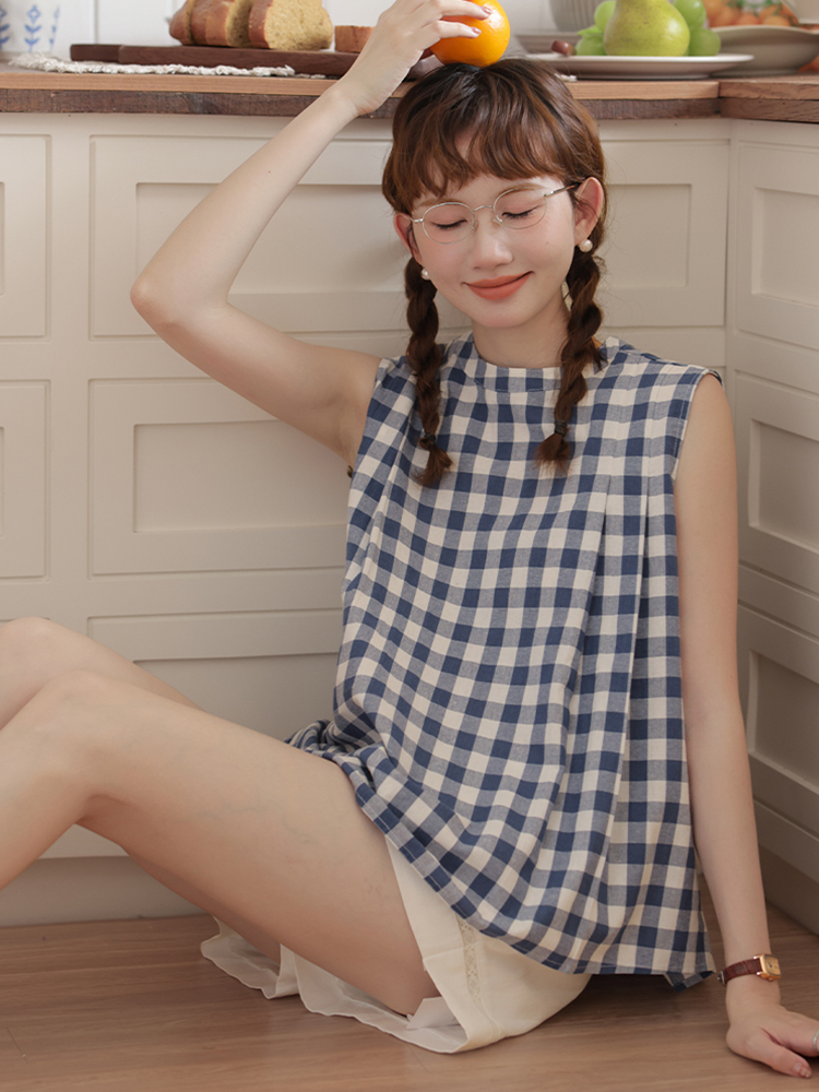 Áo Sơ Mi Ba Lỗ Kẻ Sọc Xanh Phong Cách Vải Cotton Hottrend