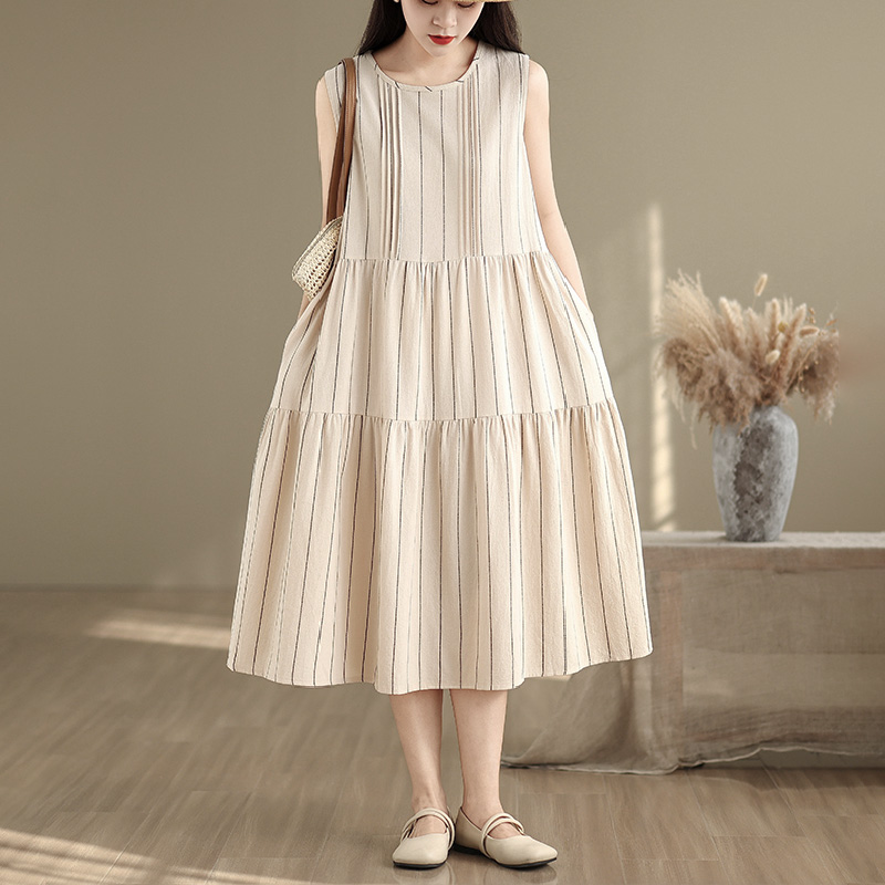 Váy Suông Kẻ Sọc Cotton Lanh Mùa Hè