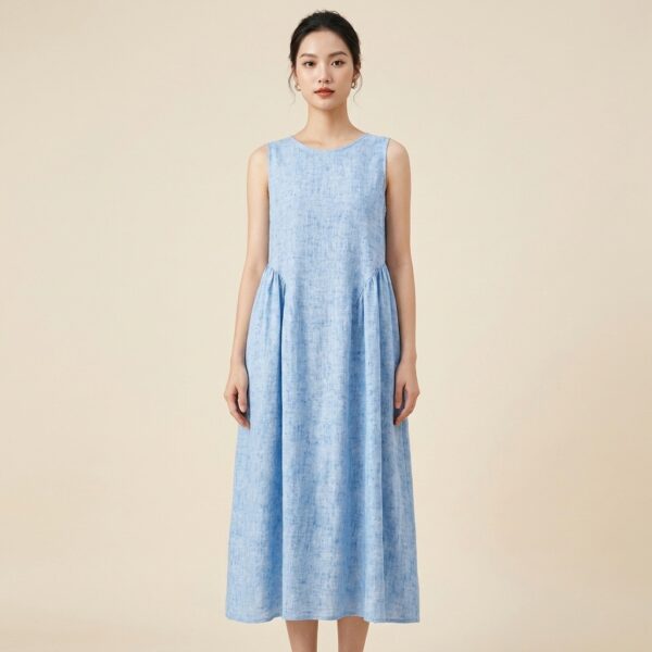 Đầm Linen Xòe Xanh Pastel – Dịu Mắt & Nữ Tính