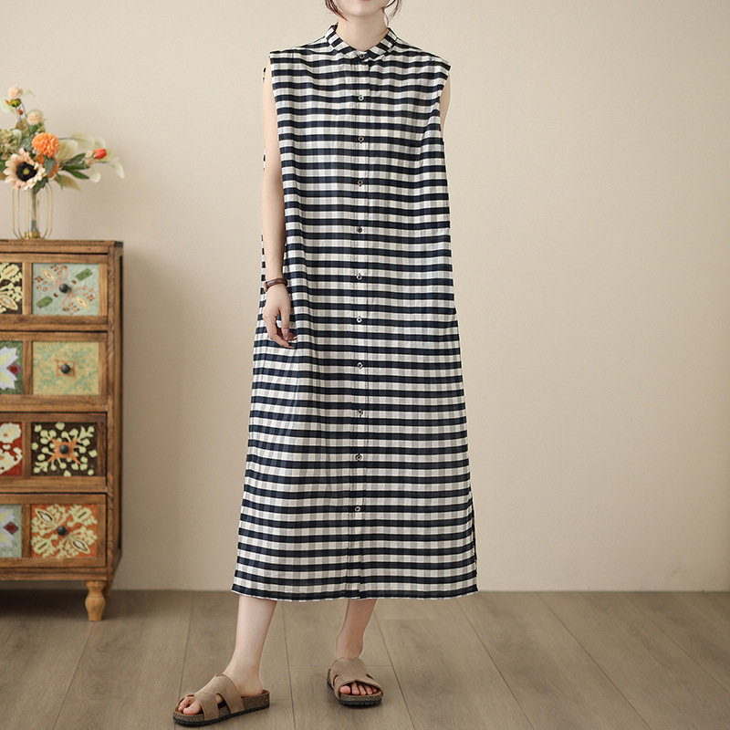 Váy Sơ Mi Kẻ Caro – Không Tay