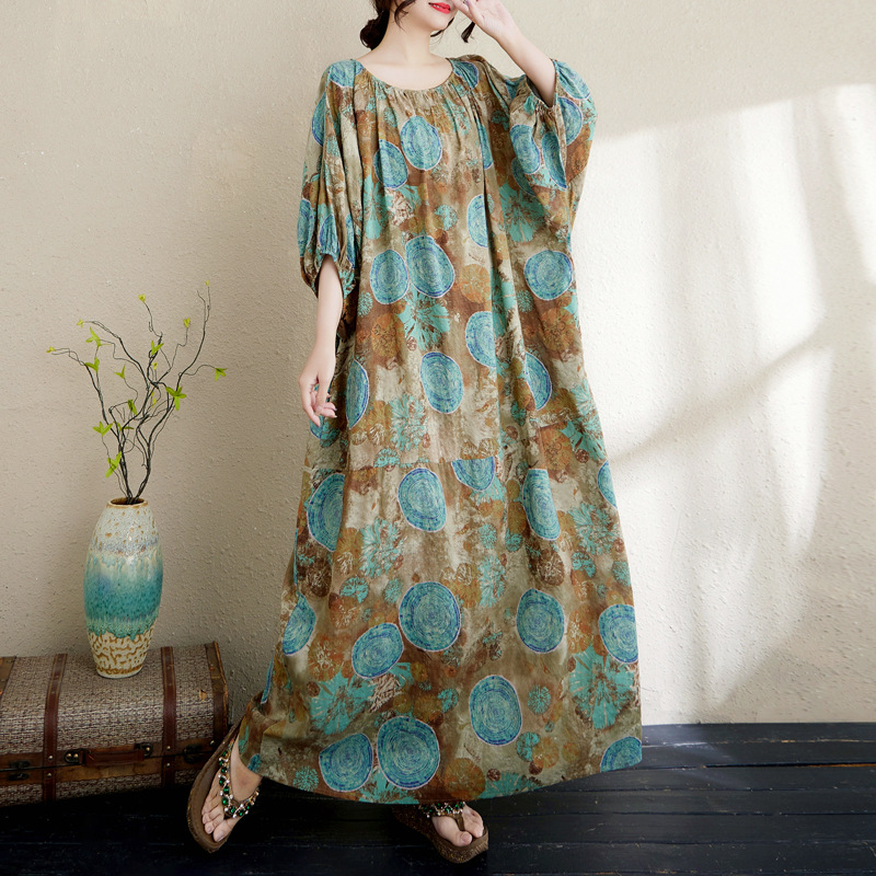 Đầm Boho Họa Tiết Tròn Cổ Điển – Phong Cách Nghệ Thuật Nhật