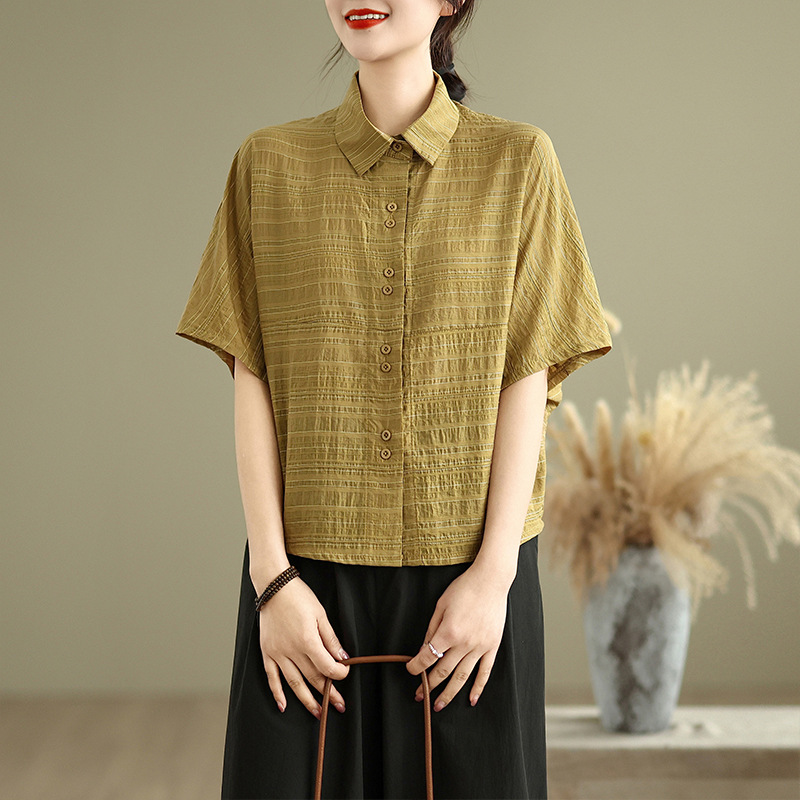 Áo Sơ Mi Nữ Vân Sước Xịn Màu Vàng Nghệ Trầm