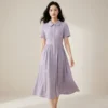 Váy Đầm Sơ Mi Cổ Sen Eo Ôm Màu Tím Nhạt