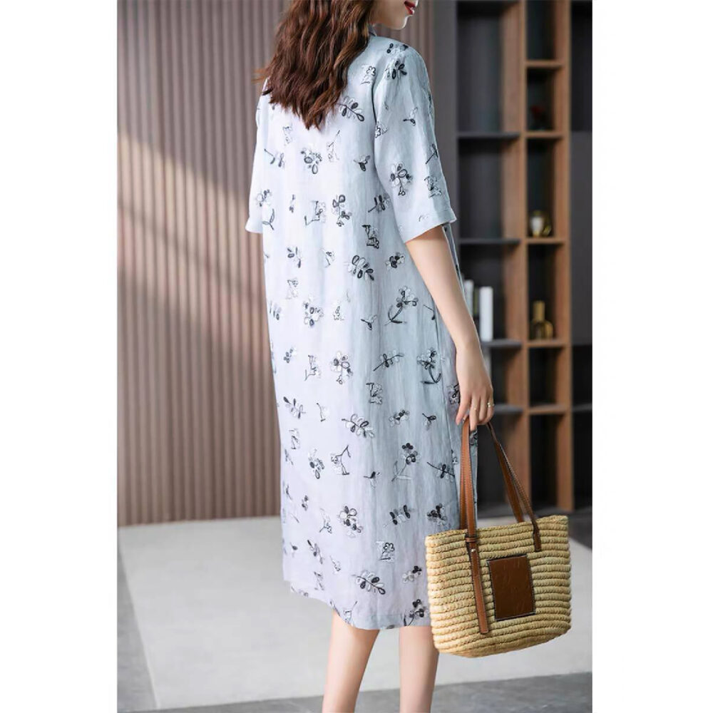 Váy Suông Lanh Họa Tiết Cổ Điển Nhật Bản