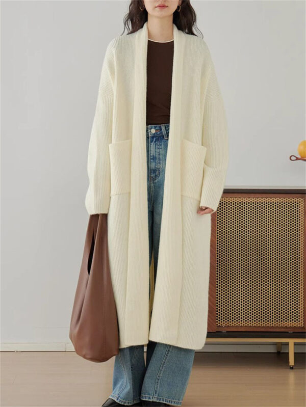 Áo Khoác Len Dáng Dài Màu Trắng Oversize