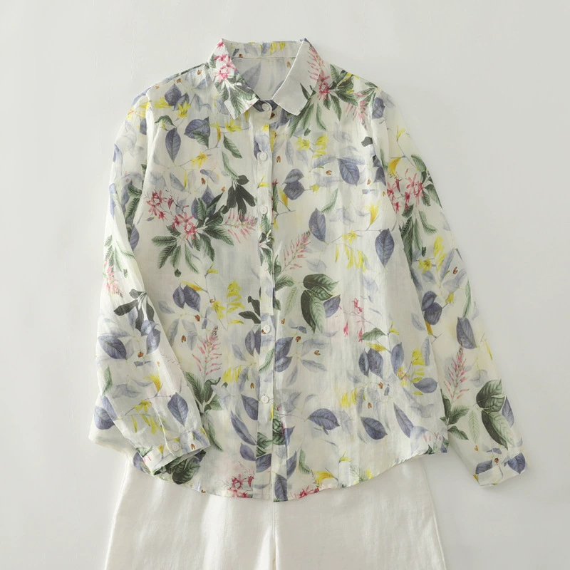 Áo Sơ Mi Nữ Floral Botanical Dài Tay