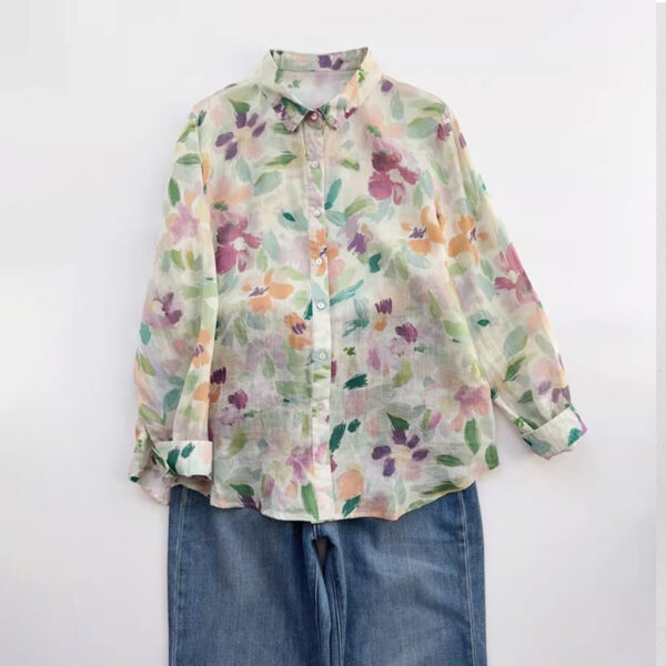 Áo Sơ Mi Nữ Họa Tiết Hoa Pastel Dài Tay