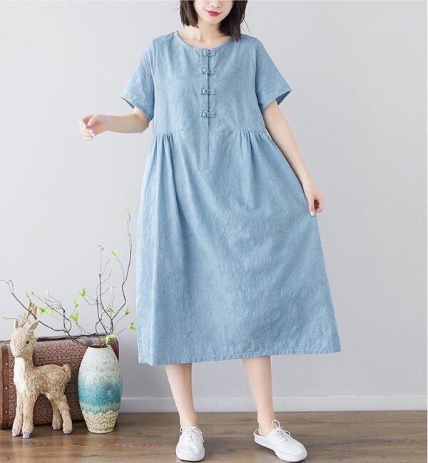 Đầm Jacquard Xanh Nhạt Dáng Suông Nút Gài Blue Mist