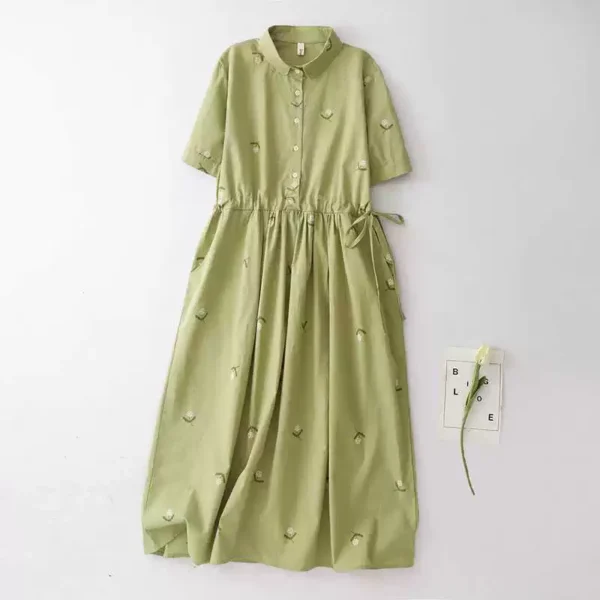 Đầm Xanh Matcha Cộc Tay Thắt Eo