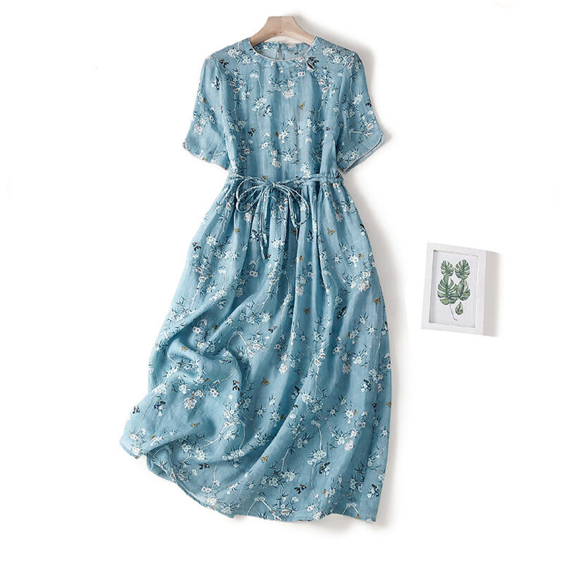 Đầm Blue Pastel Họa Tiết Hoa Tuyết Mai