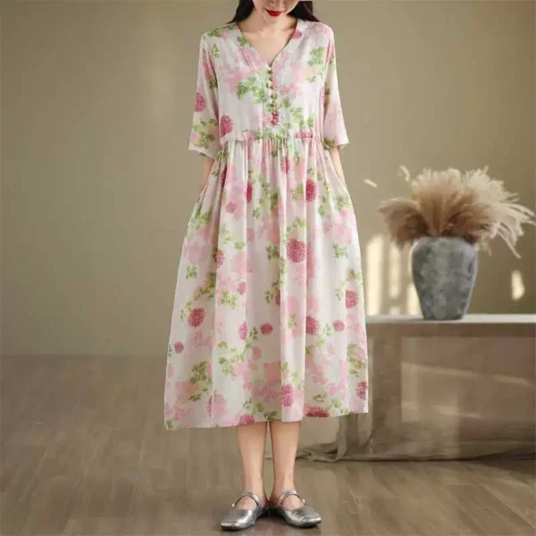 Đầm Hoa Hạ Vũ Cẩm Tú – Vẻ Đẹp Cổ V Thanh Lịch