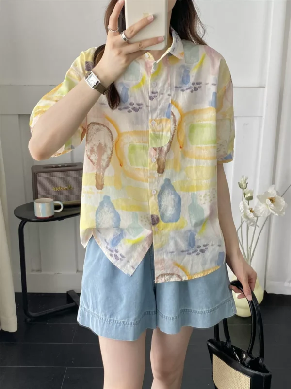Áo Sơ Mi Cotton Sợi Tự Nhiên Họa Tiết Nắng Hạ