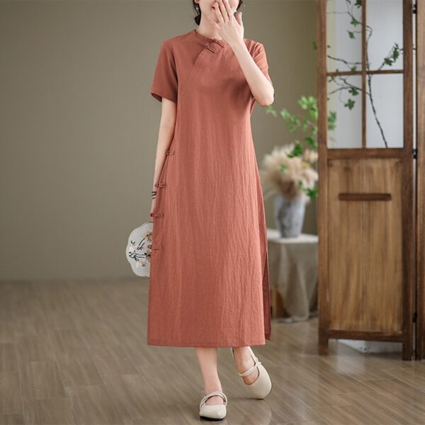 Đầm Cổ Tàu Nâu Gạch Nhã Vận