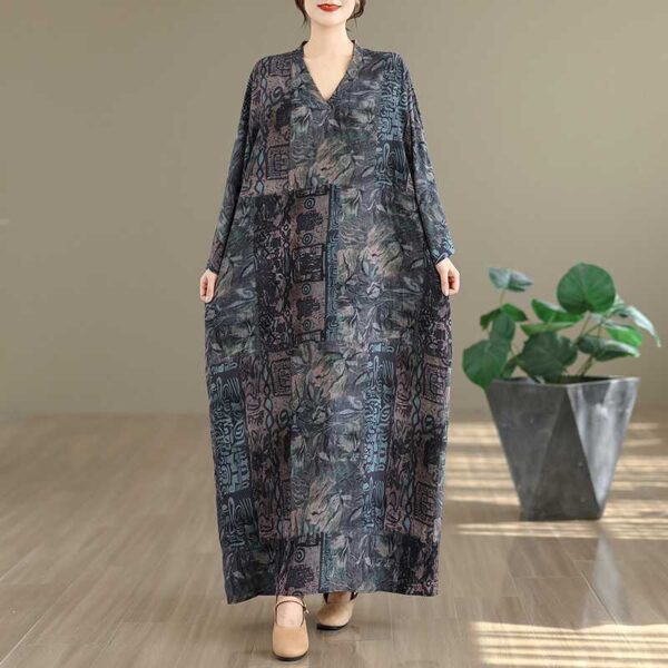Đầm Dáng Rộng Lam Vũ Thổ Cẩm