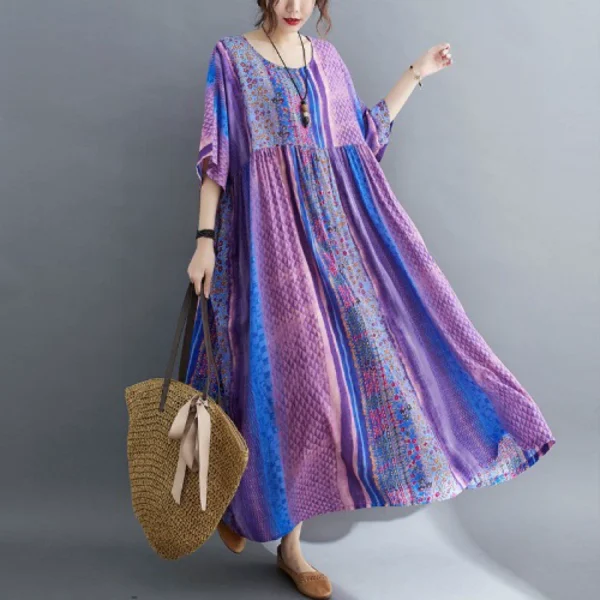 Đầm Maxi Sợi Tự Nhiên Vũ Điệu Tím Boho