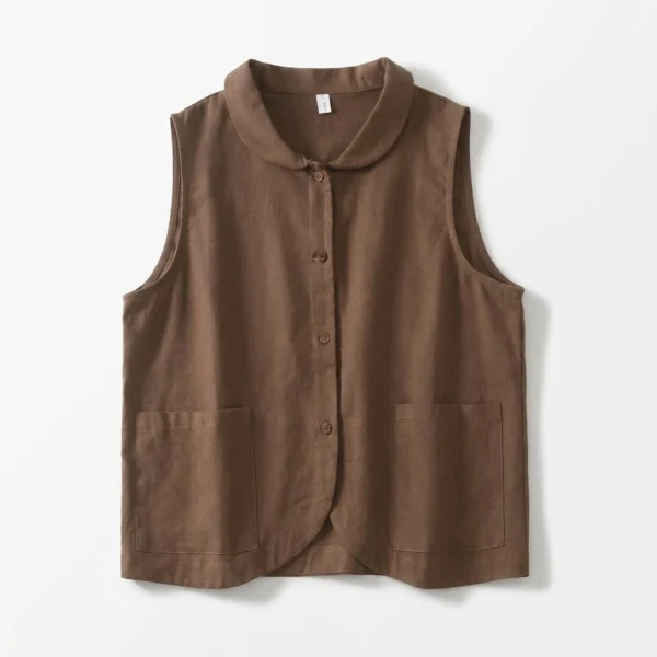 Áo Gile Linen Nâu Mocha Cổ Sen