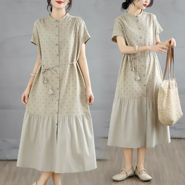 Đầm Sơ Mi Hạ Eo Họa Tiết Bi Nhí