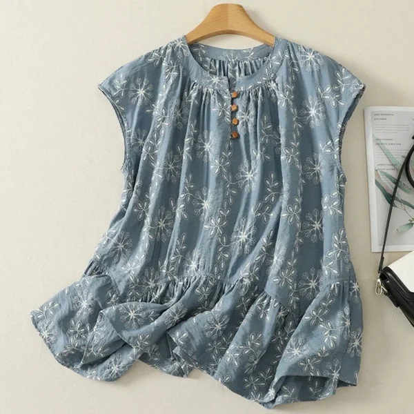 Áo Linen Họa Tiết Hoa Tuyết Mùa Hạ