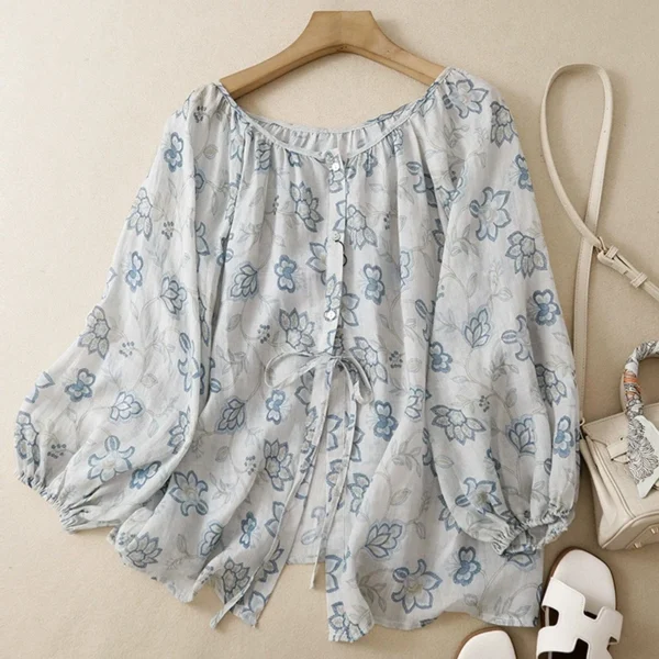 Áo Sơ Mi Cổ Thuyền Hoa Lam