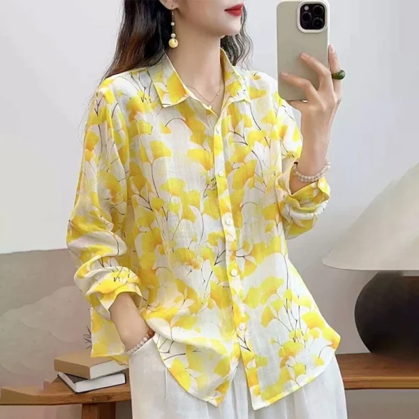 Áo Sơ Mi Nữ Vải Gai Ramie Lá Ngô Đồng Vàng