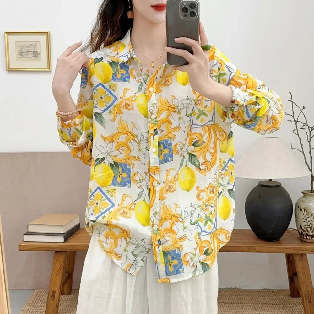 Áo Sơ Mi Vàng Chanh Hoa Văn Cổ Điển