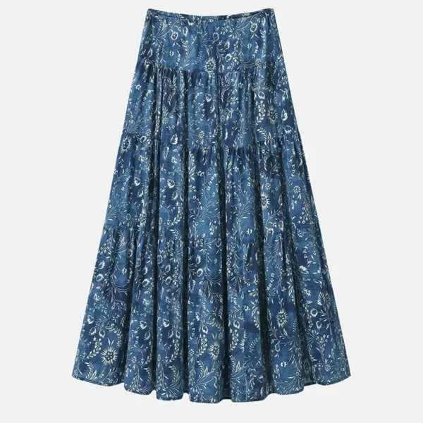 Chân Váy Linen Botanical Màu Denim